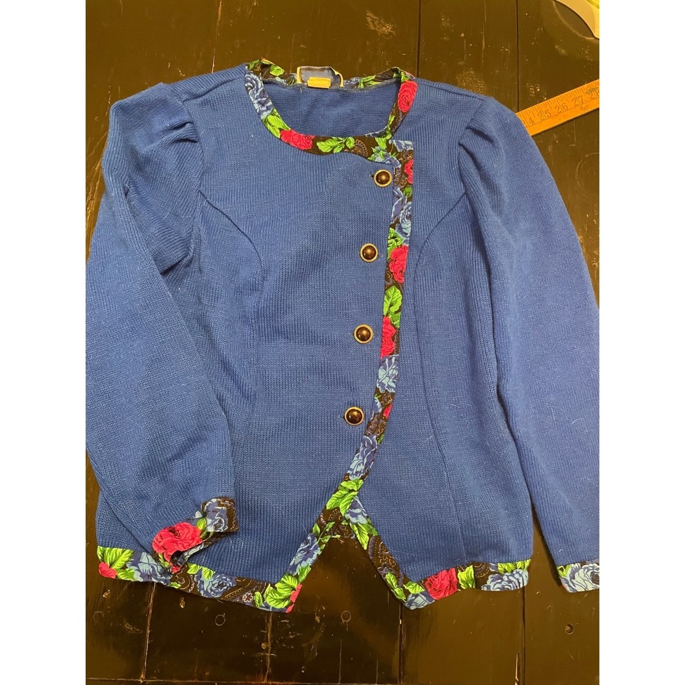 Matthew & David by BSL Blue Knit Floral Trim Jacket Blazer Size 10
